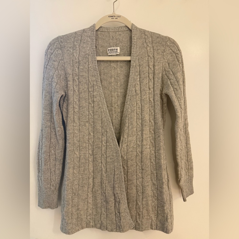 PORTS international Gray silver sparkly Cable Knit wool Sweater